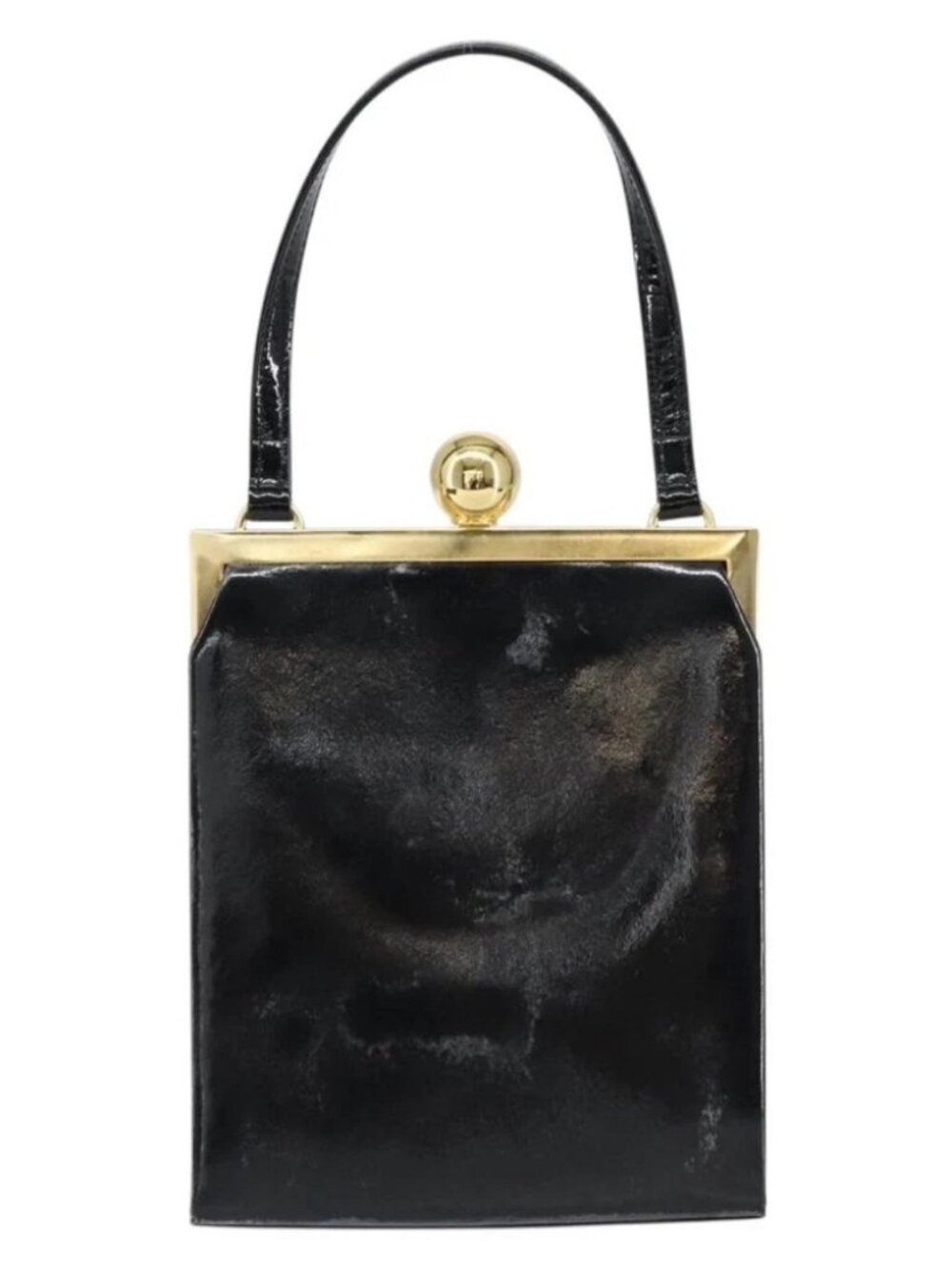 SAINT LAURENT Hand Bag Enamel Black Gold Auth - Picture 2 of 15